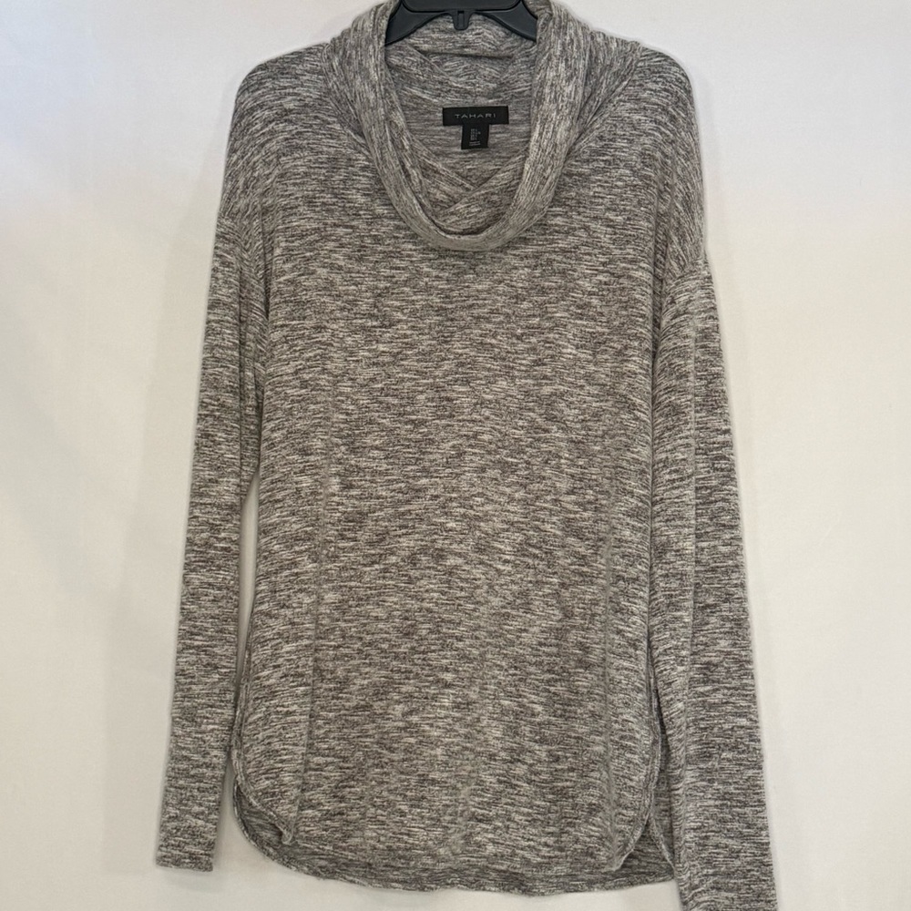 Tahari Gray & White Marled Cowl Neck Pullover Sweater Size Large EUC